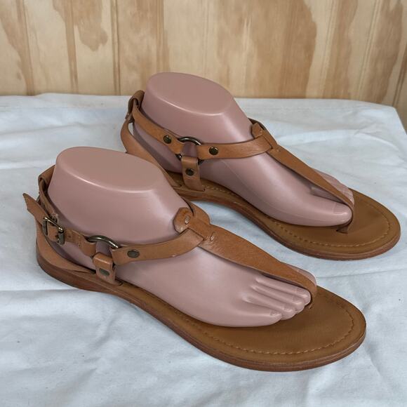 FRYE Cam Leather Thong Sandals Flats Low Heel Size 10 Brown Comfort - Picture 1 of 9